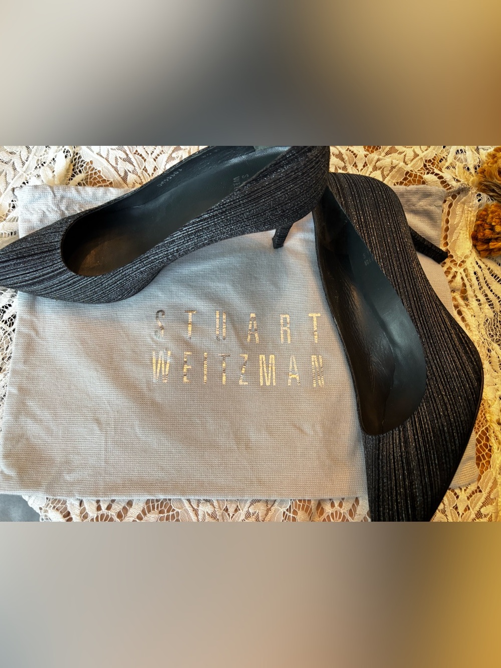 Stuart Weitzman Black Ribbed Pointed-Toe Pump - Picture 8 of 13